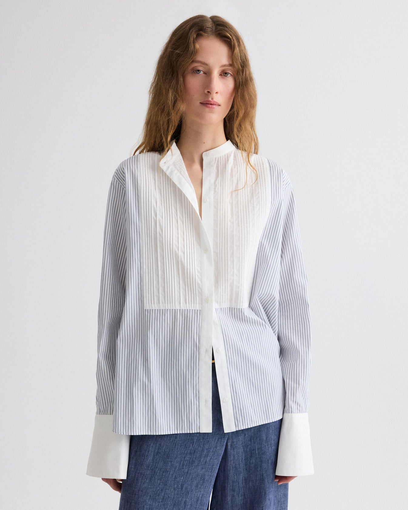 TWP White / midnight The Night Before Top in Micro Hairline Stripe view 2