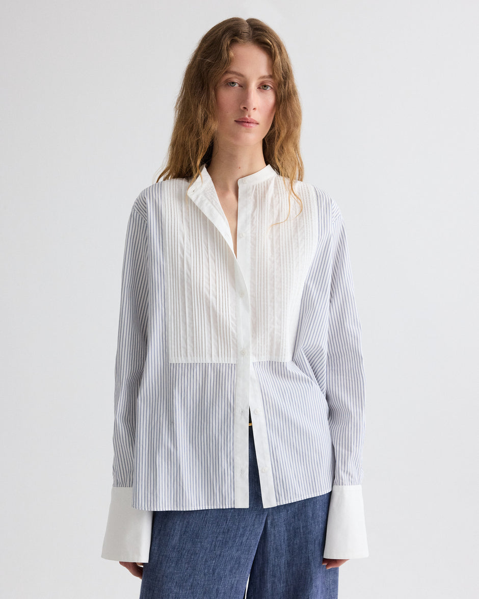 TWP White / midnight The Night Before Top in Micro Hairline Stripe view 2