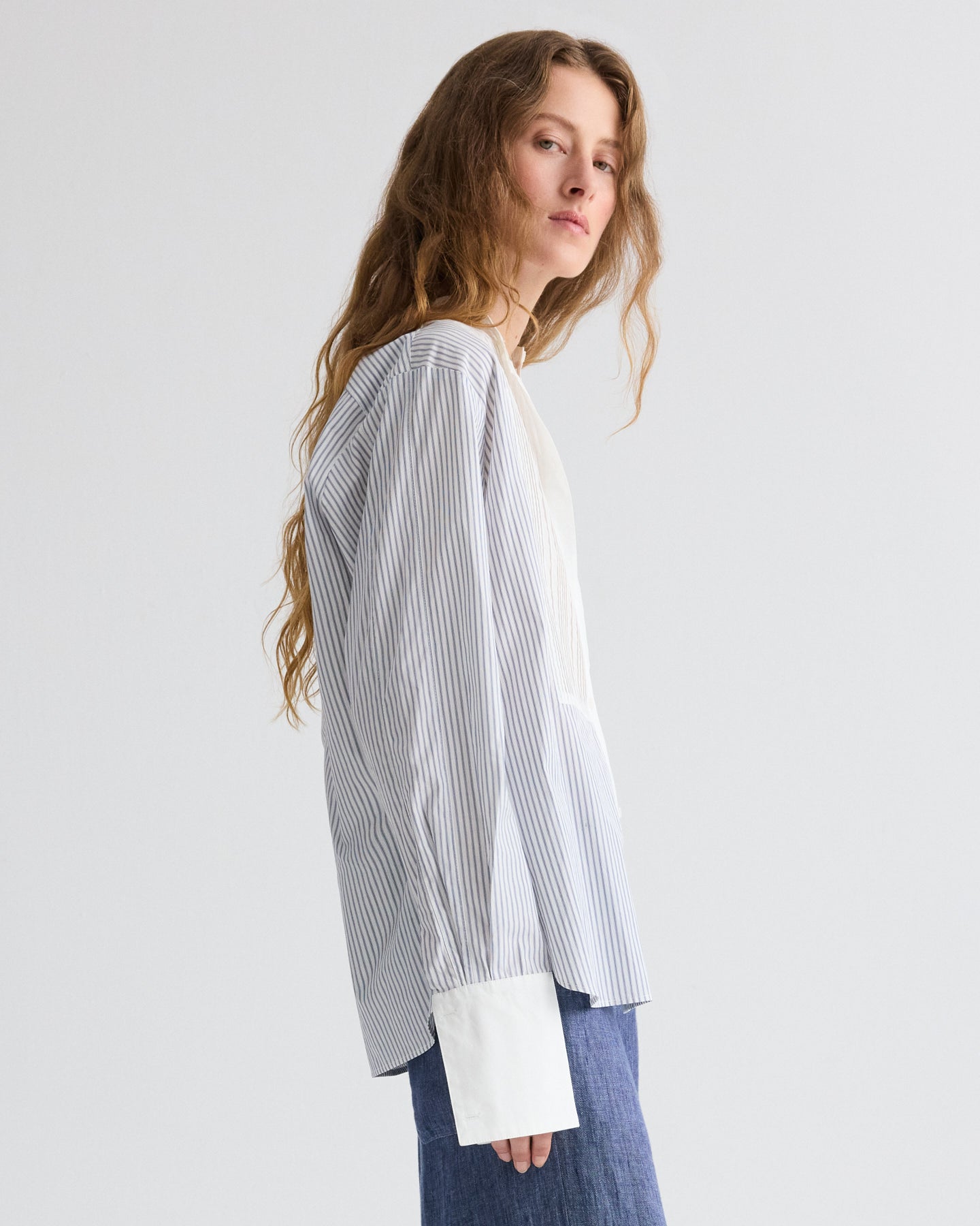 TWP White / midnight The Night Before Top in Micro Hairline Stripe view 4