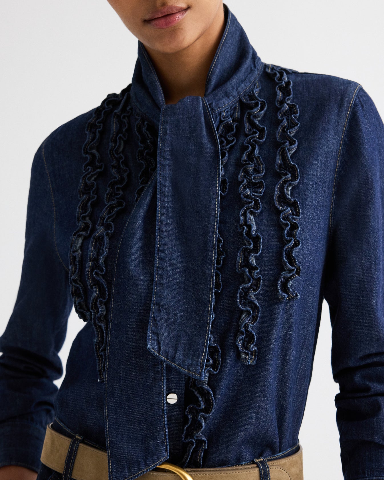 TWP Indigo resin Connor Top in Denim Shirting view 1