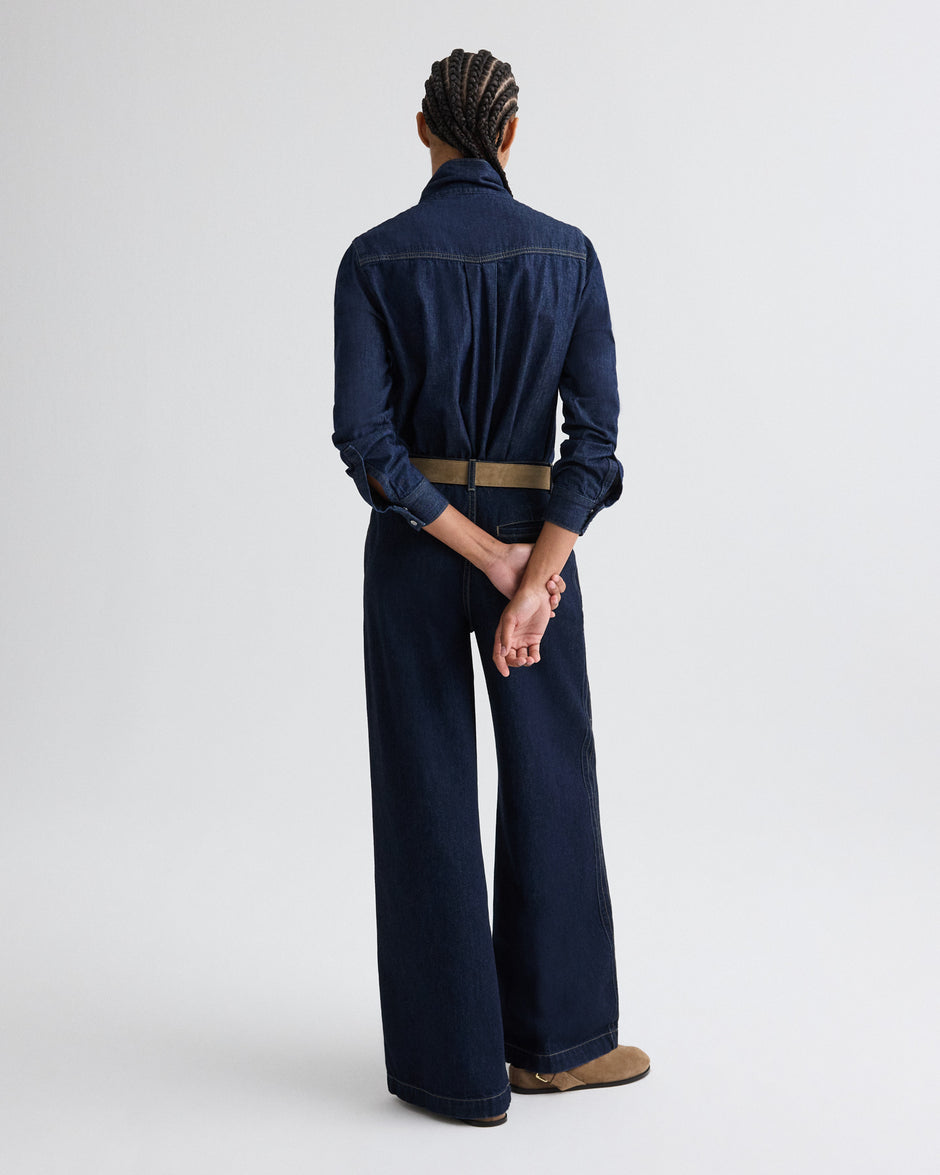 TWP Indigo resin Connor Top in Denim Shirting view 5