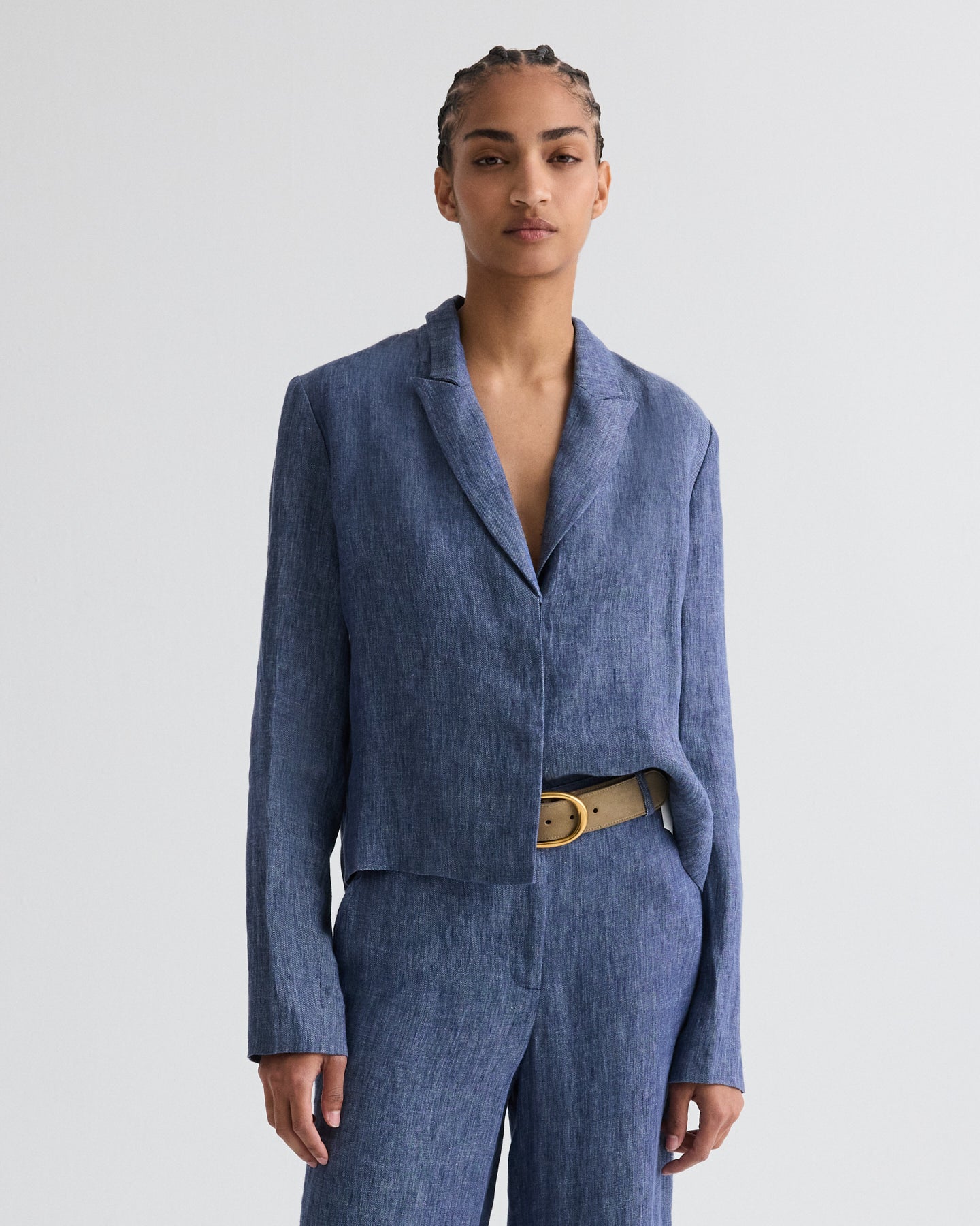 TWP Medium indigo Lucy Top in Lightweight Washed Hemp Denim view 1