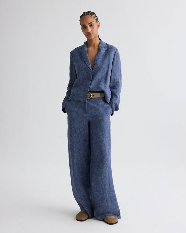 TWP Medium indigo Lucy Top in Lightweight Washed Hemp Denim view 3