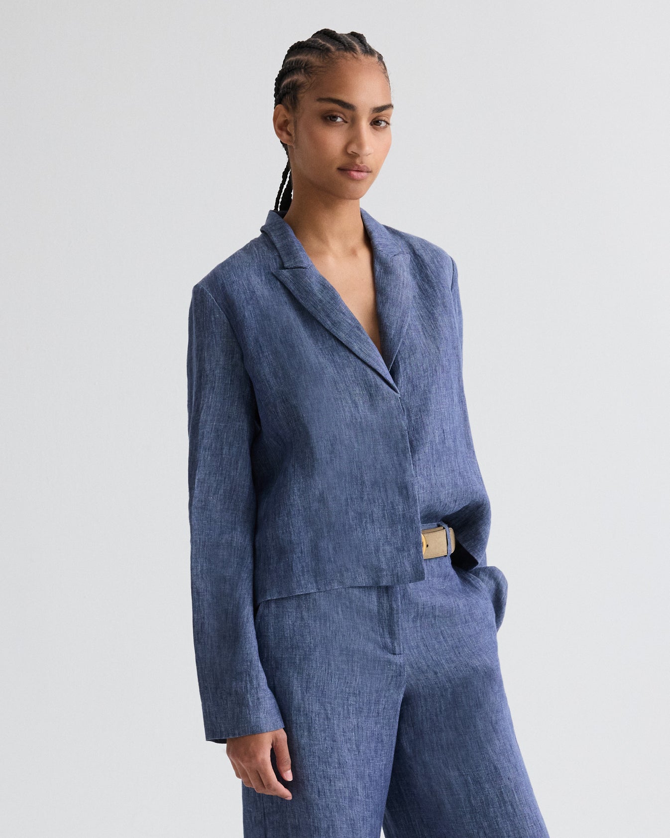 TWP Medium indigo Lucy Top in Lightweight Washed Hemp Denim view 4