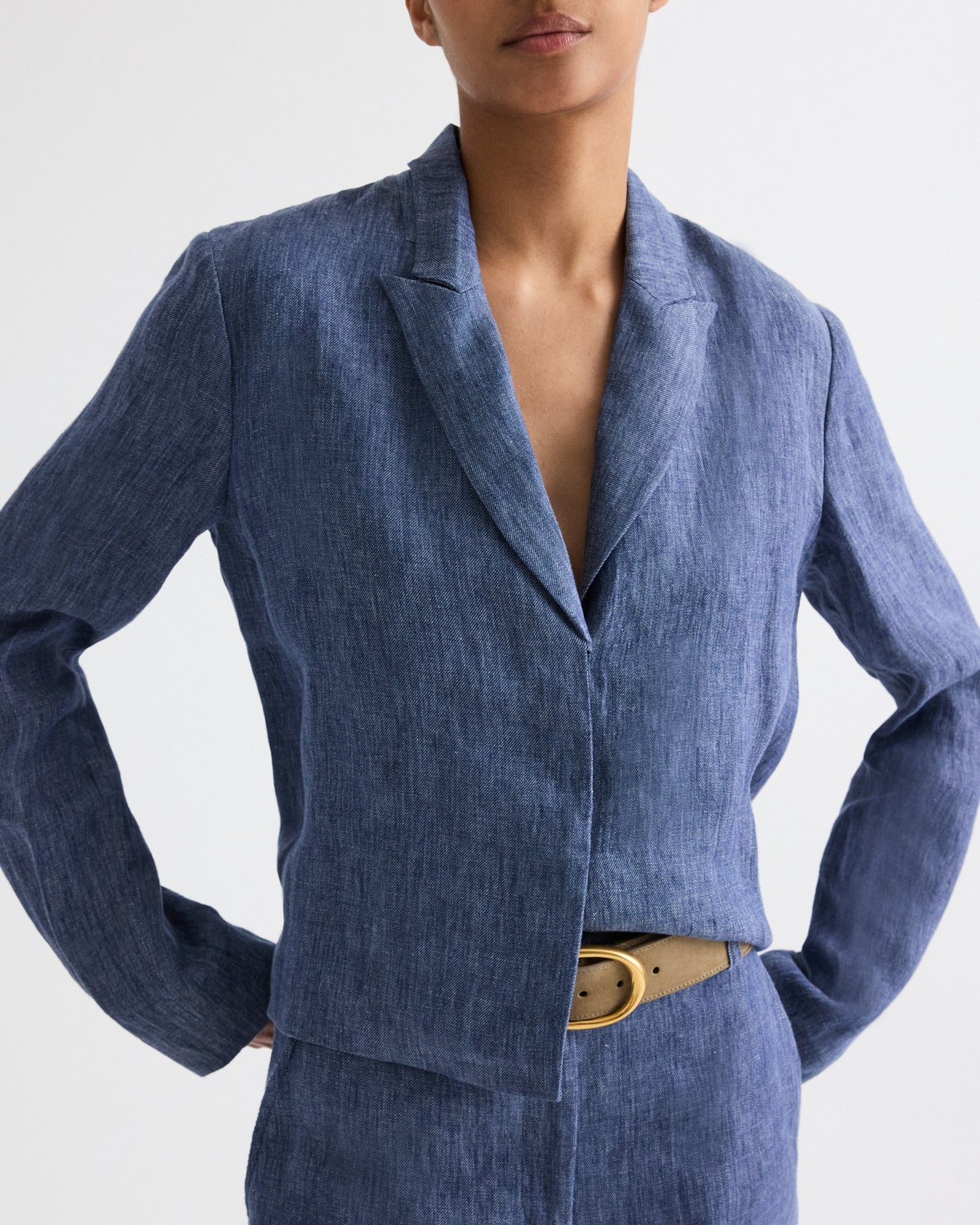 TWP Medium indigo Lucy Top in Lightweight Washed Hemp Denim view 2