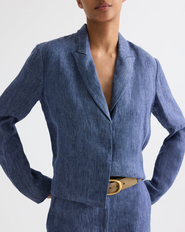 TWP Medium indigo Lucy Top in Lightweight Washed Hemp Denim view 2