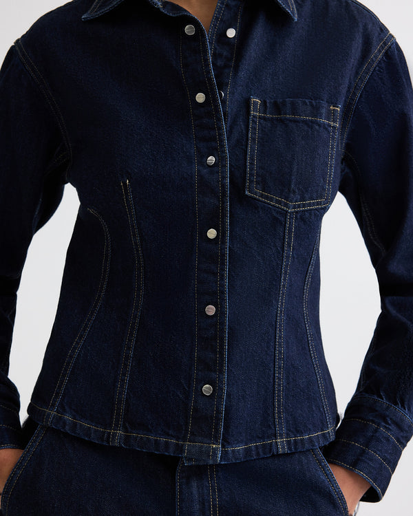 TWP Indigo resin Franny Top in Denim view 1