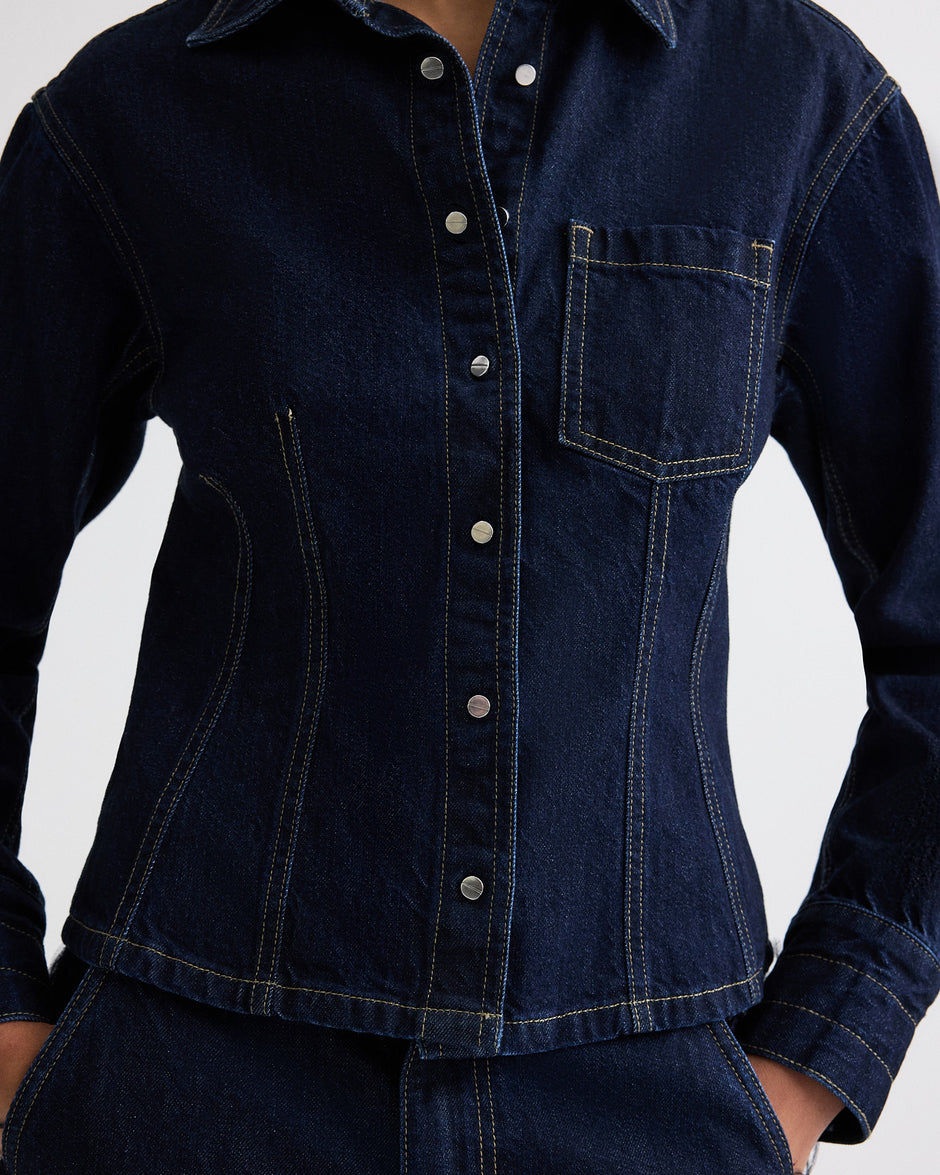 TWP Indigo resin Franny Top in Denim view 1