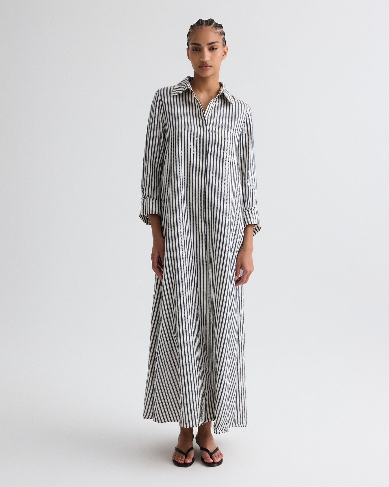 TWP Indigo / white Jenny&#39;s Gown in Clear Sequin on Stripe view 3