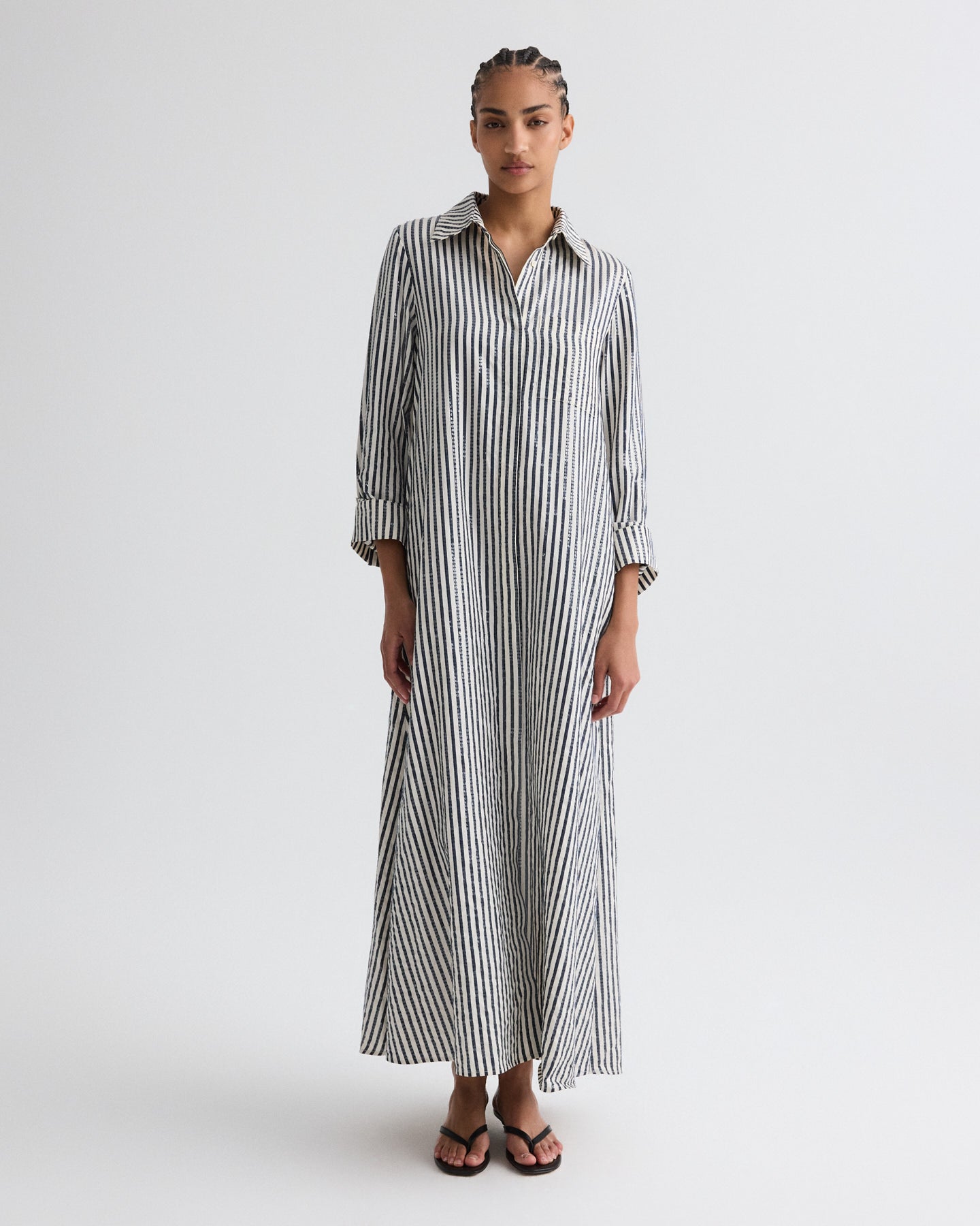 TWP Indigo / white Jenny's Gown in Clear Sequin on Stripe view 3