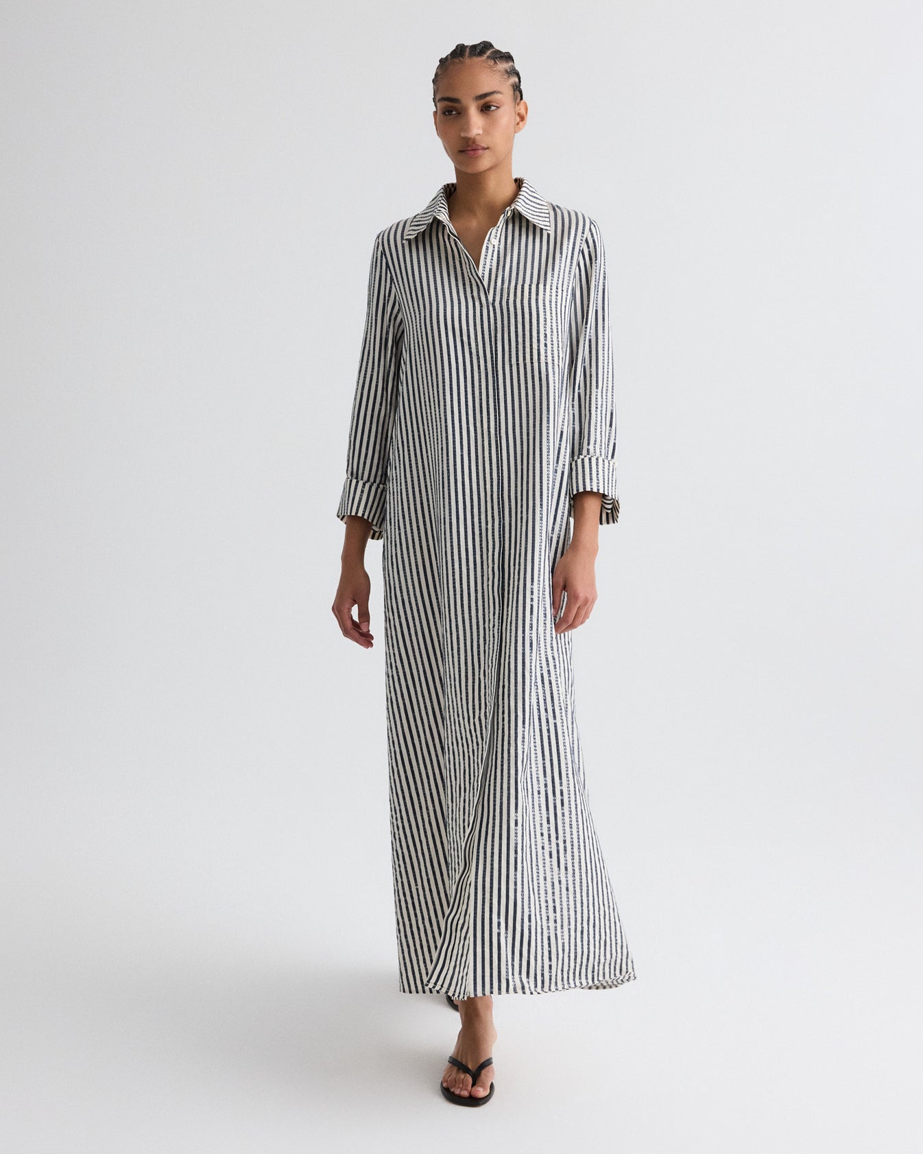 TWP Indigo / white Jenny&#39;s Gown in Clear Sequin on Stripe view 1