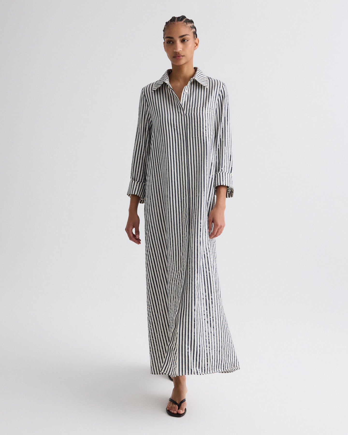 TWP Indigo / white Jenny&#39;s Gown in Clear Sequin on Stripe view 1