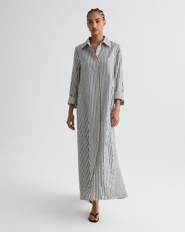 TWP Indigo / white Jenny&#39;s Gown in Clear Sequin on Stripe view 1