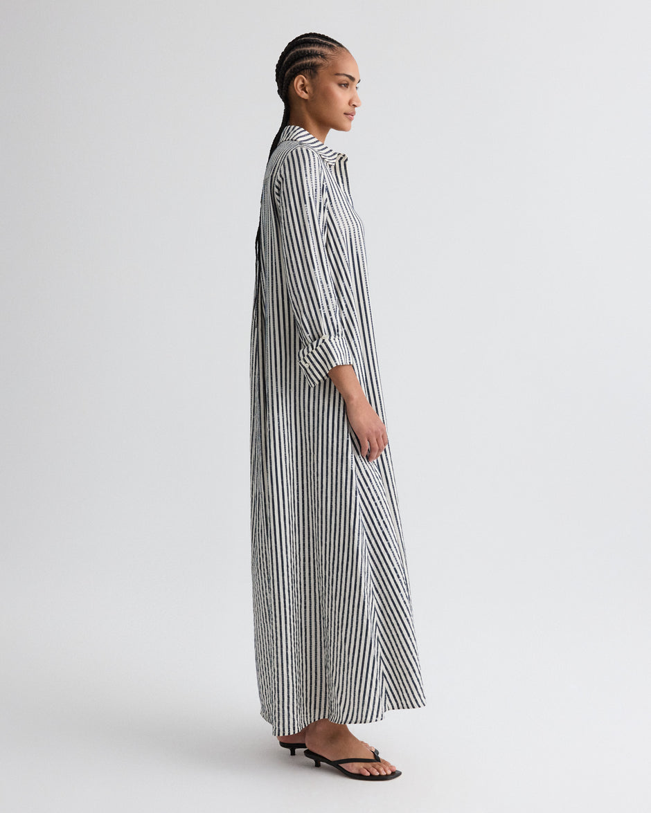 TWP Indigo / white Jenny&#39;s Gown in Clear Sequin on Stripe view 4