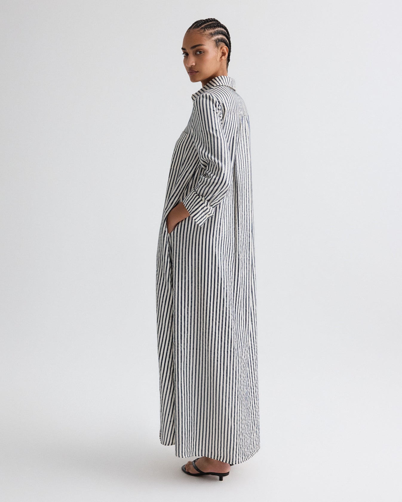 TWP Indigo / white Jenny&#39;s Gown in Clear Sequin on Stripe view 5