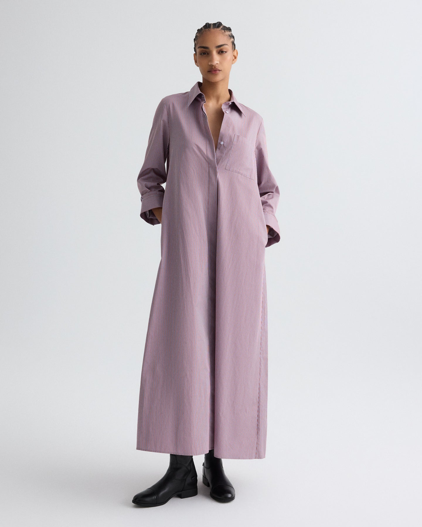 TWP Rust / blue Jenny&#39;s Gown in Framed Micro Striped Shirting view 3