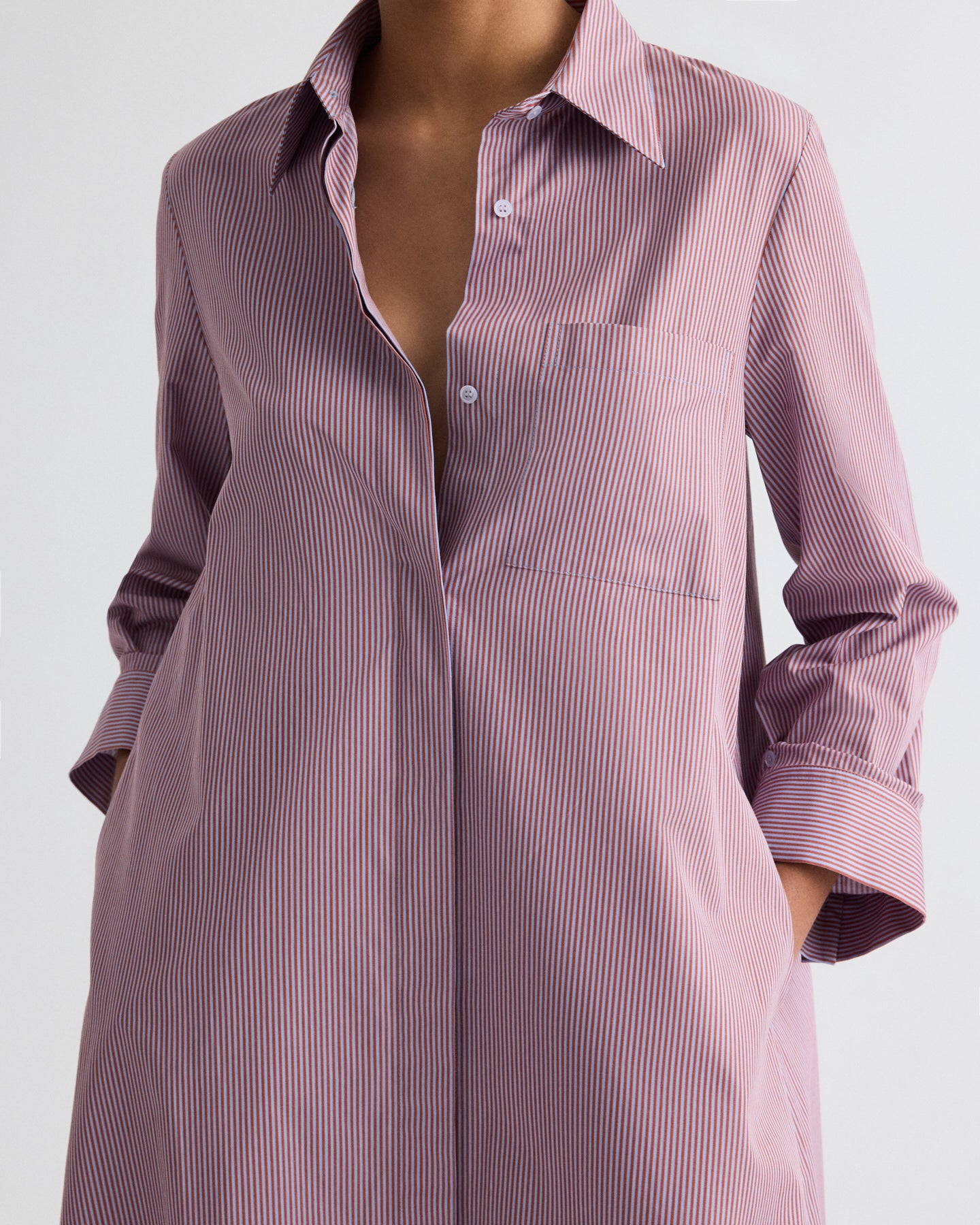 TWP Rust / blue Jenny's Gown in Framed Micro Striped Shirting view 2