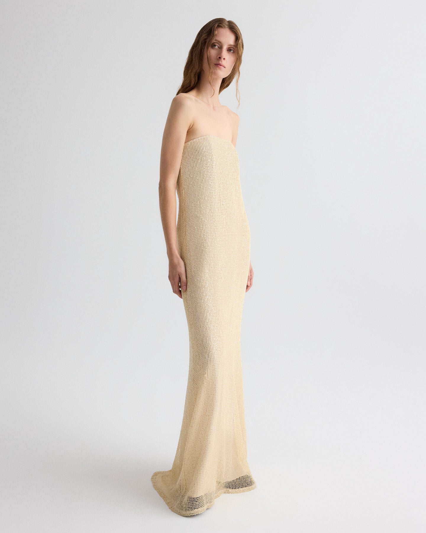 Ivory / gold Carolyn's Gown in Mini Sequin Netting | TWP Ivory / gold Carolyn's Gown in Mini Sequin Netting | TWP