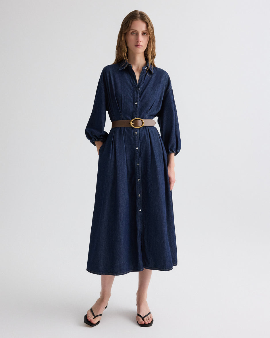 TWP Indigo resin Mason Dress in Denim Shirting view 3