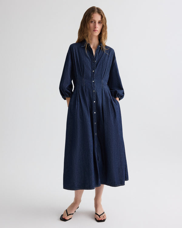 TWP Indigo resin Mason Dress in Denim Shirting view 1