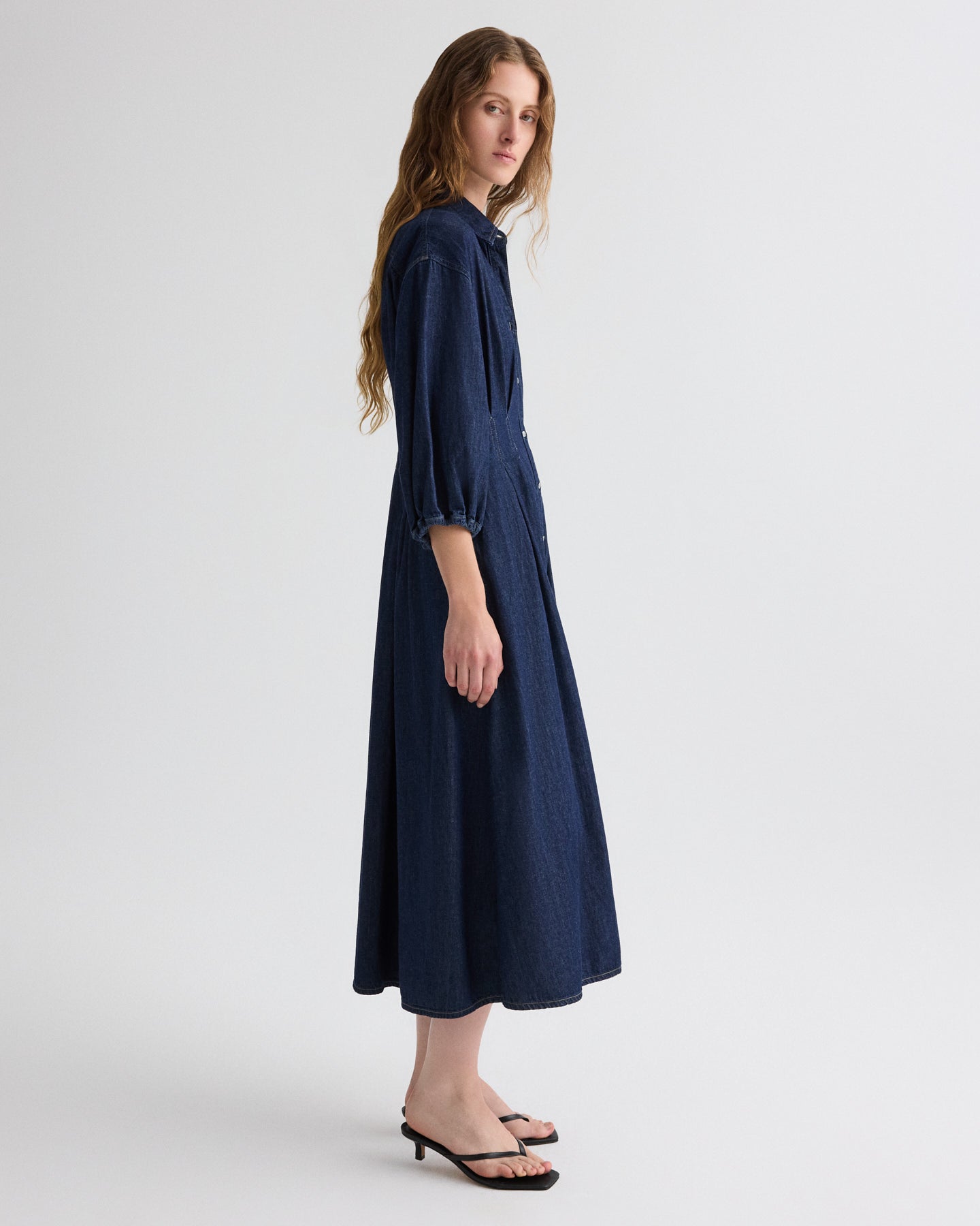 TWP Indigo resin Mason Dress in Denim Shirting view 4