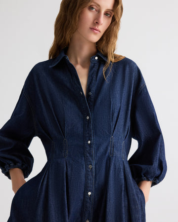 TWP Indigo resin Mason Dress in Denim Shirting view 2