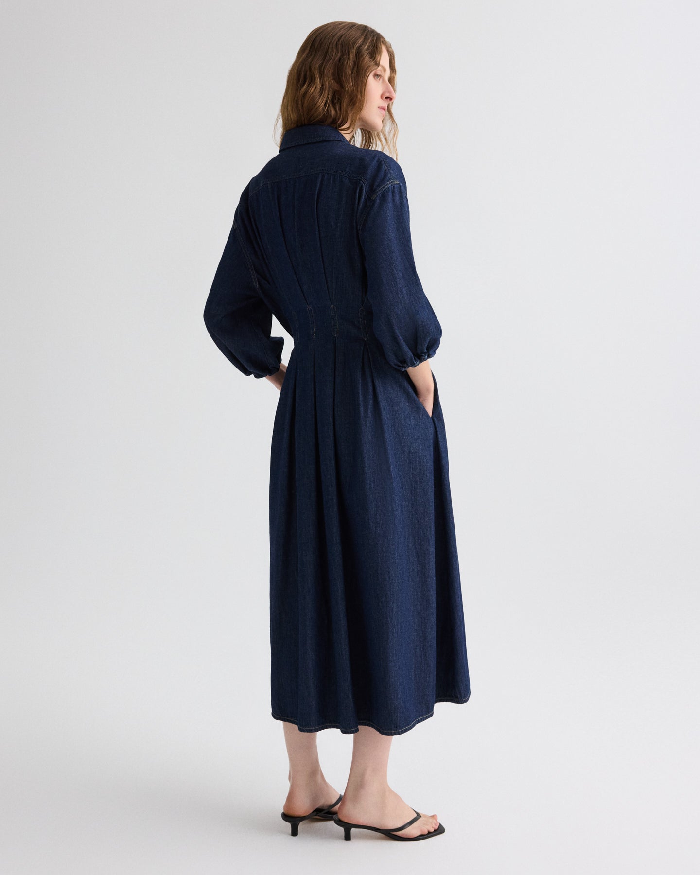 TWP Indigo resin Mason Dress in Denim Shirting view 5
