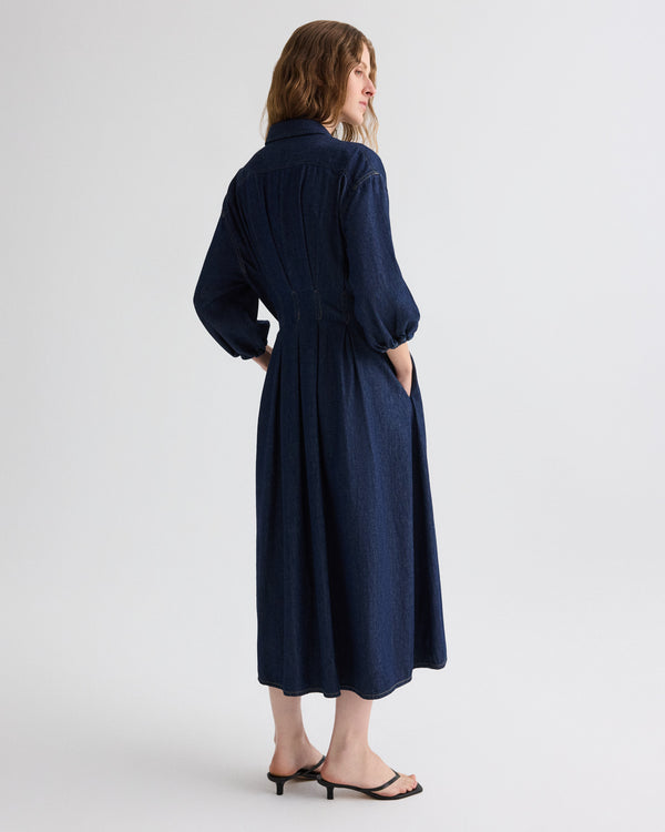 TWP Indigo resin Mason Dress in Denim Shirting view 5