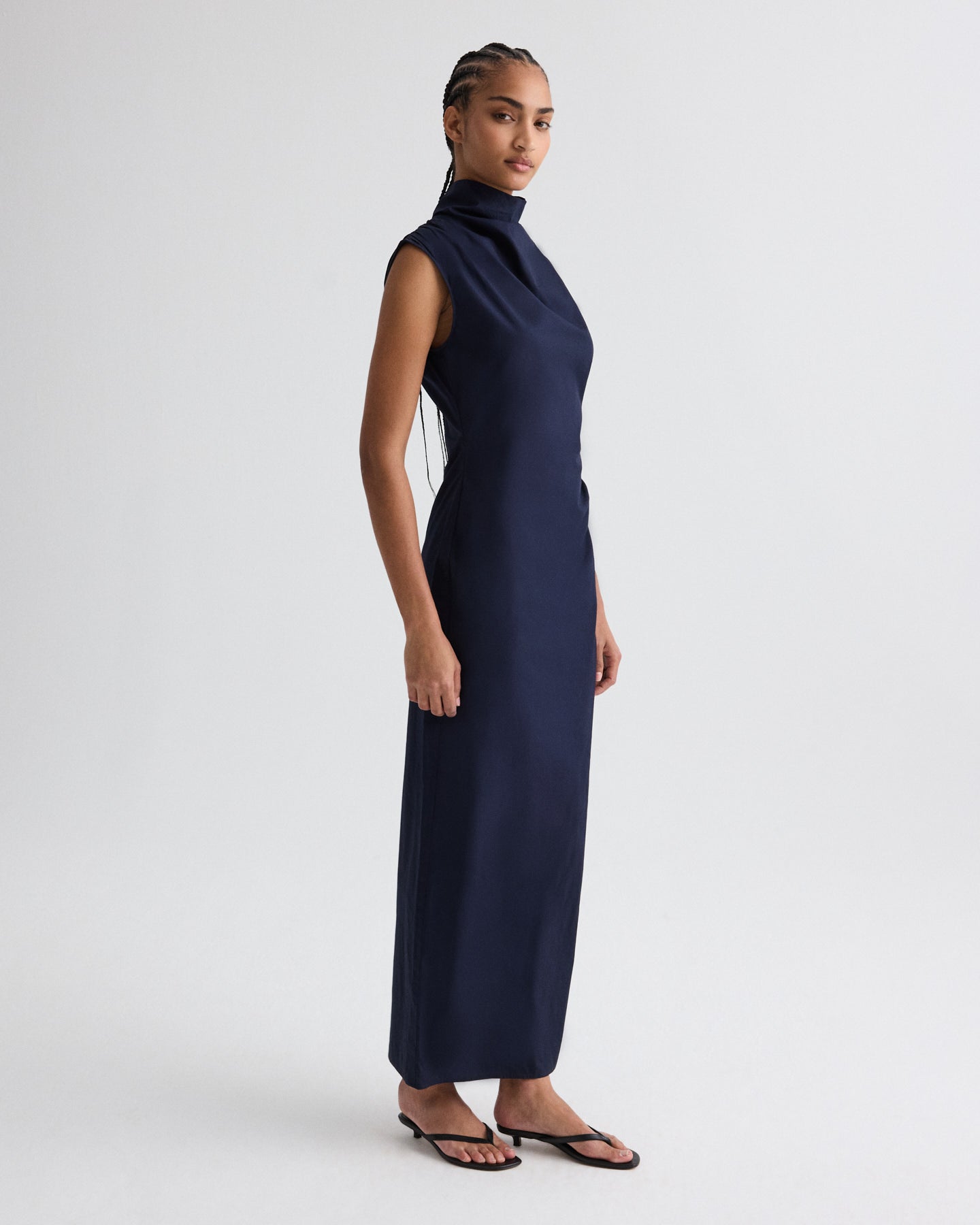 TWP Midnight Gathered Thoughts Dress in Cotton Shirting view 3