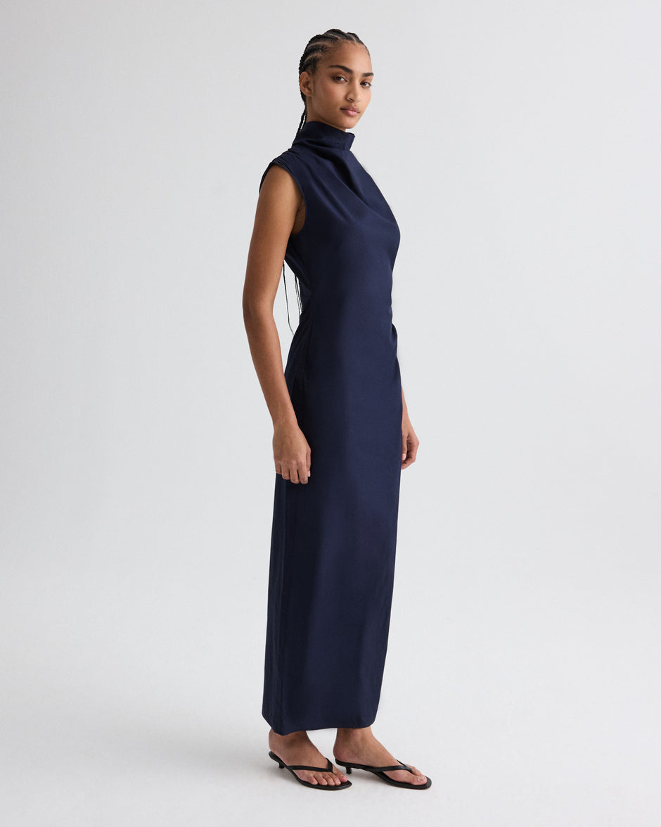 TWP Midnight Gathered Thoughts Dress in Cotton Shirting view 3