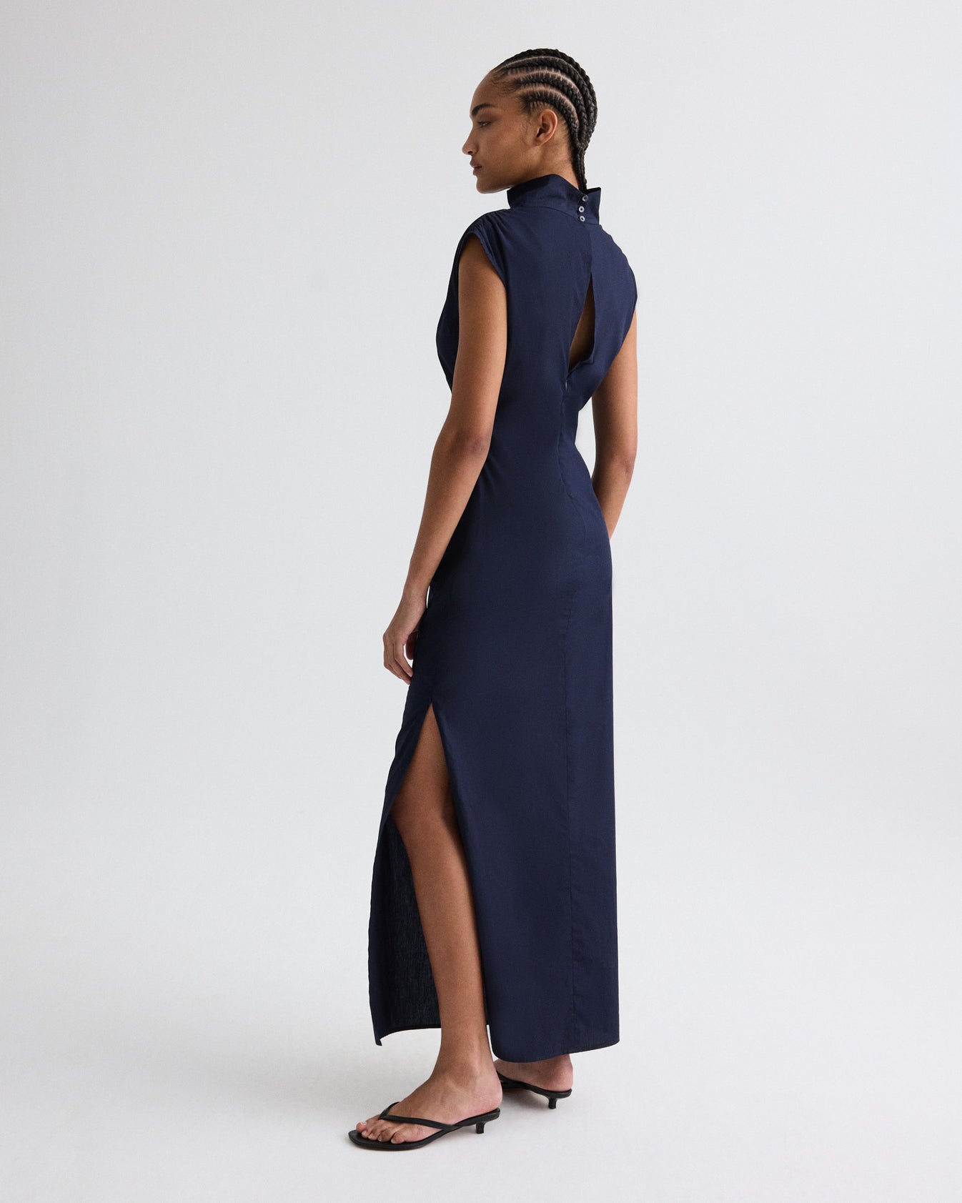 TWP Midnight Gathered Thoughts Dress in Cotton Shirting view 5