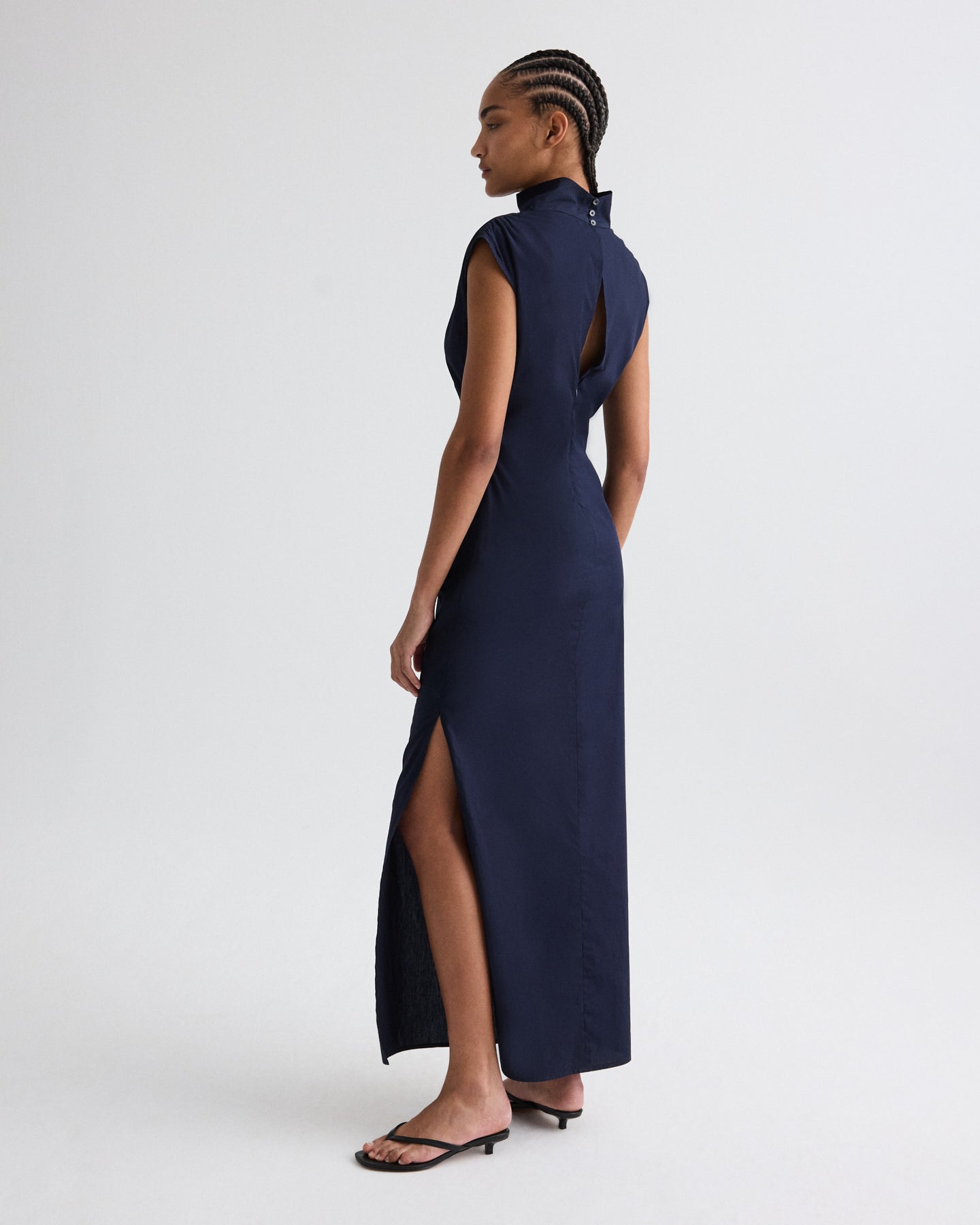 TWP Midnight Gathered Thoughts Dress in Cotton Shirting view 5