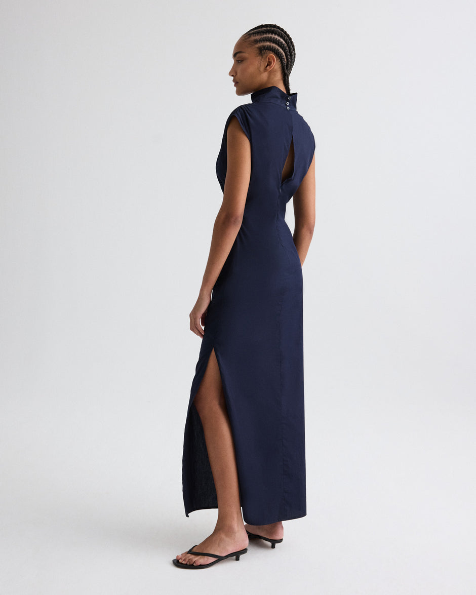 TWP Midnight Gathered Thoughts Dress in Cotton Shirting view 5