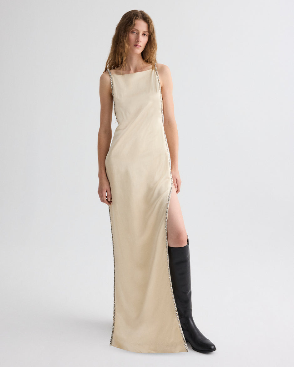 TWP Parchment It Had to Be You Dress in Shiny Viscose Wool Satin view 1