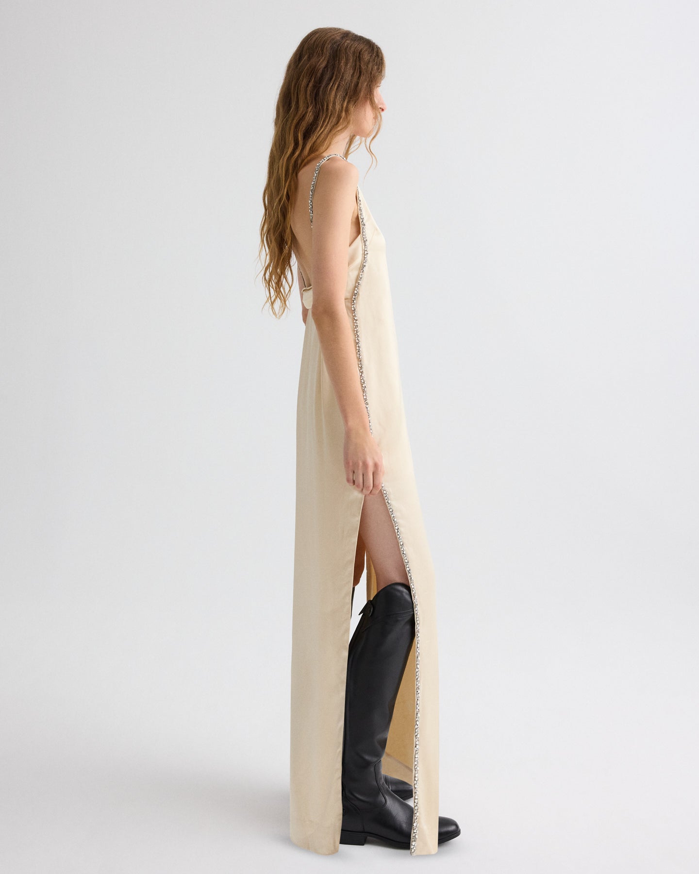 TWP Parchment It Had to Be You Dress in Shiny Viscose Wool Satin view 3