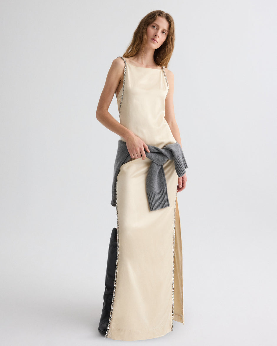 TWP Parchment It Had to Be You Dress in Shiny Viscose Wool Satin view 5