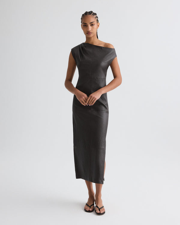 midi dress leather Sleeveless Vegan Leather Wrap Midi Dress