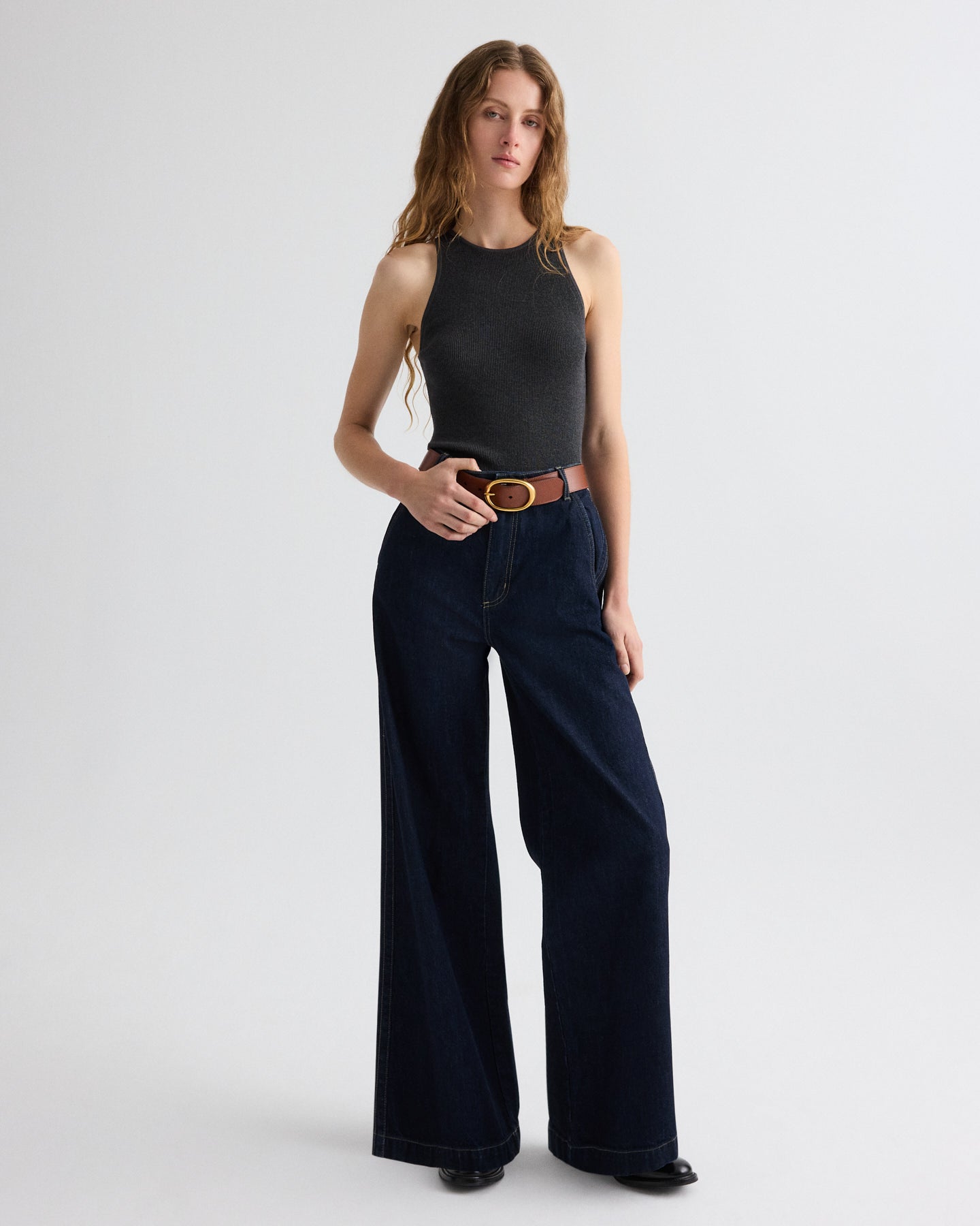 TWP Charcoal heather grey Harbor Tank in Cotton Silk view 2