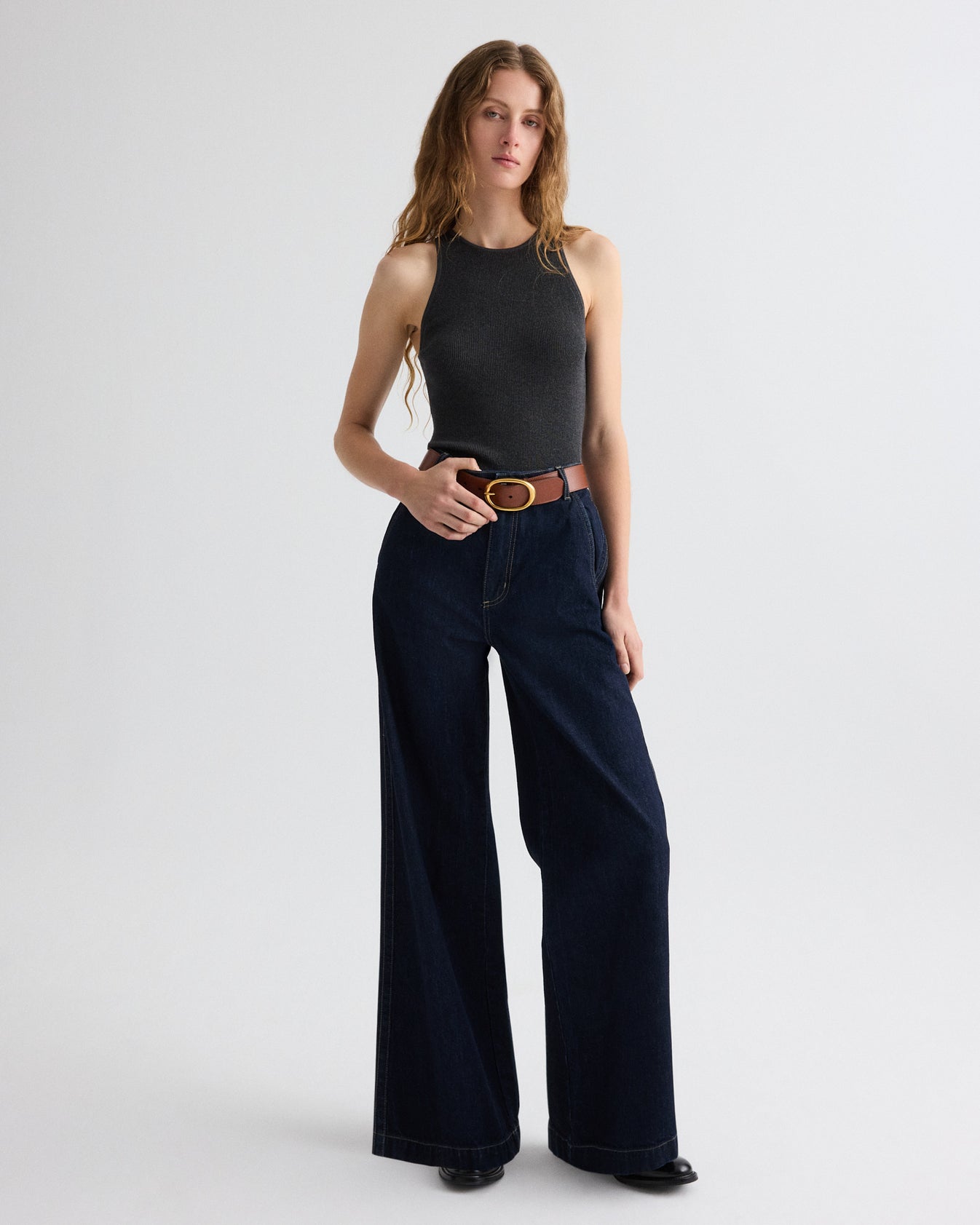 TWP Charcoal heather grey Harbor Tank in Cotton Silk view 2