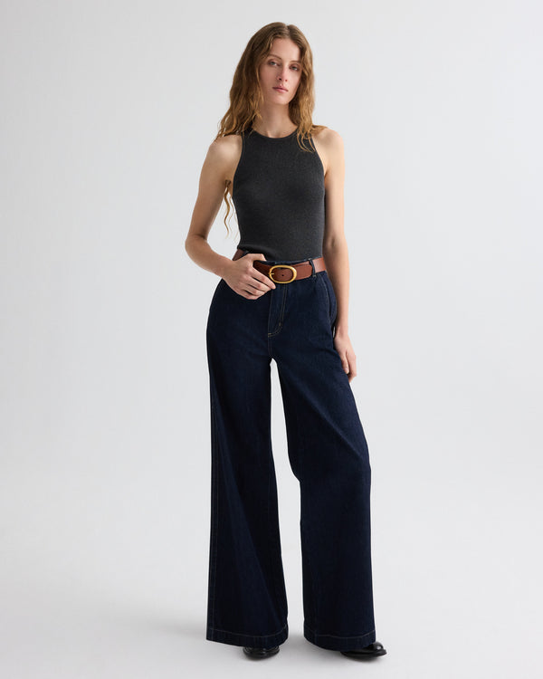 TWP Charcoal heather grey Harbor Tank in Cotton Silk view 2