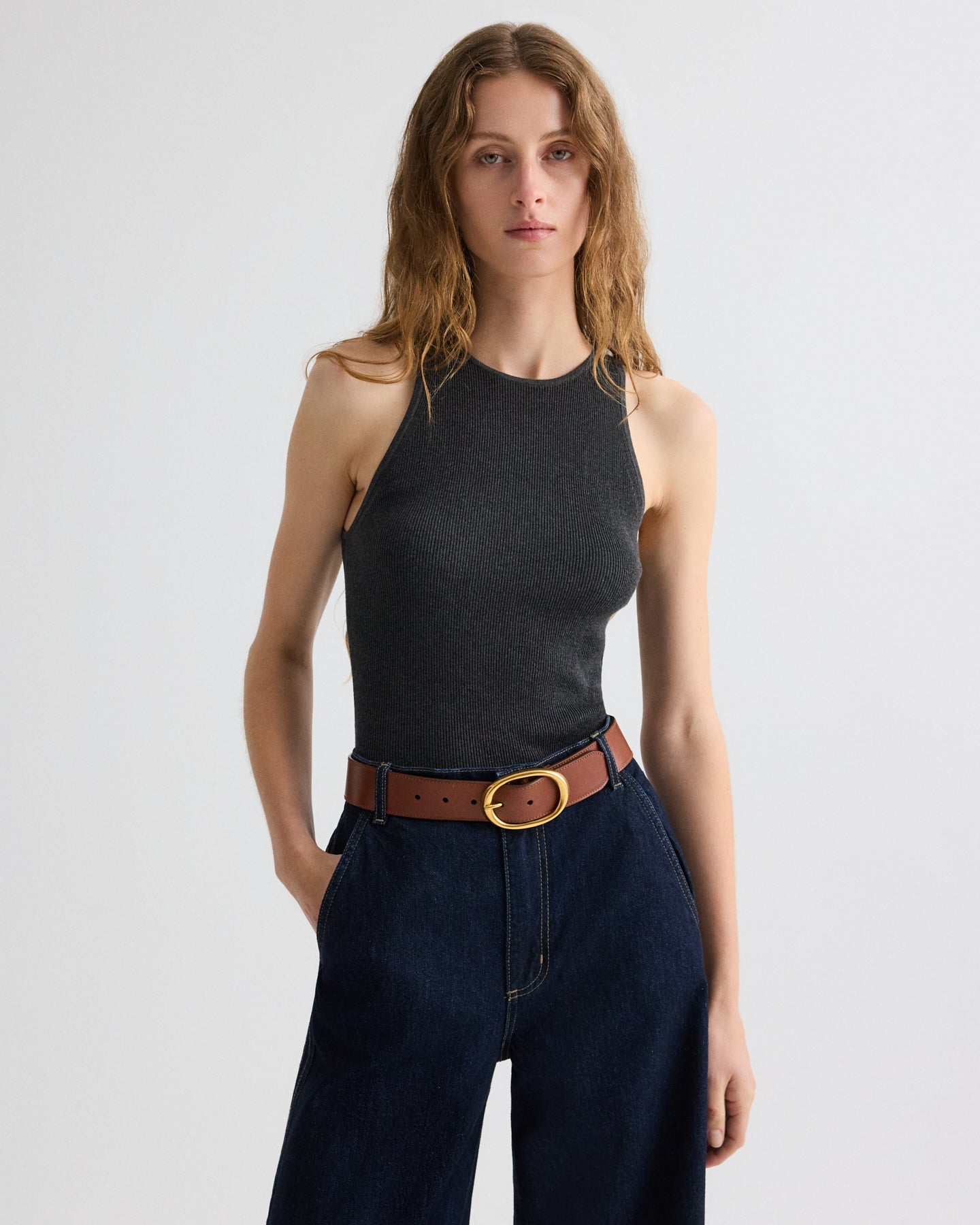 TWP Charcoal heather grey Harbor Tank in Cotton Silk view 1