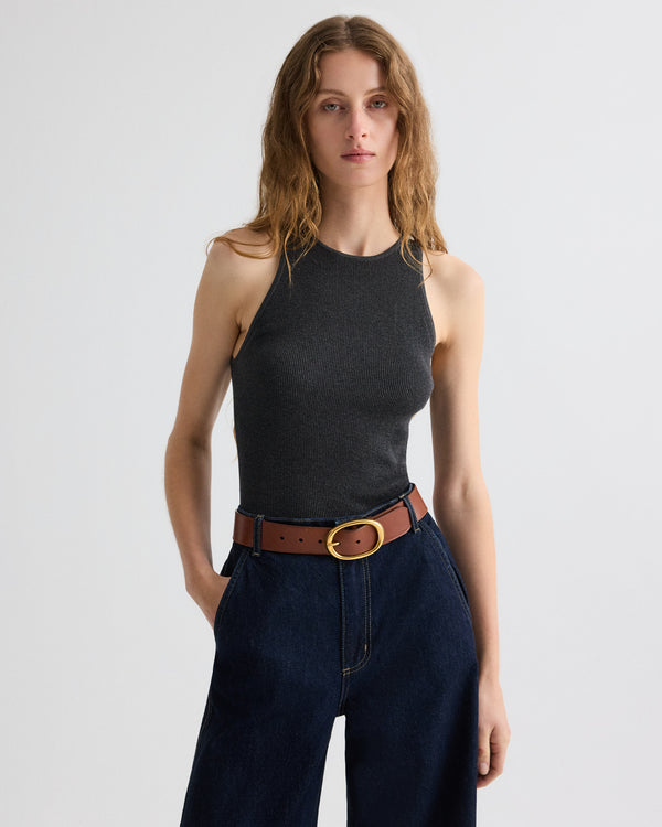 TWP Charcoal heather grey Harbor Tank in Cotton Silk view 1