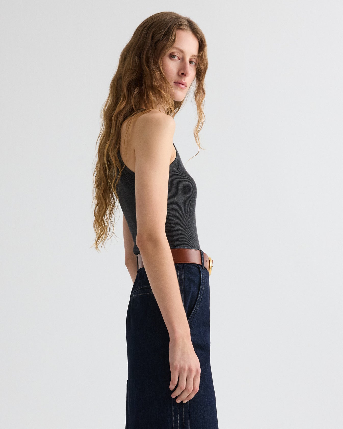 TWP Charcoal heather grey Harbor Tank in Cotton Silk view 4