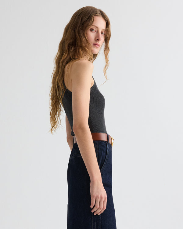 TWP Charcoal heather grey Harbor Tank in Cotton Silk view 4