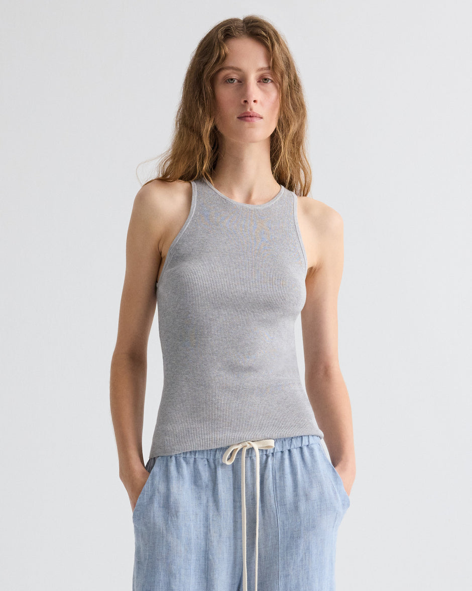TWP Light heather grey Harbor Tank in Cotton Silk view 2