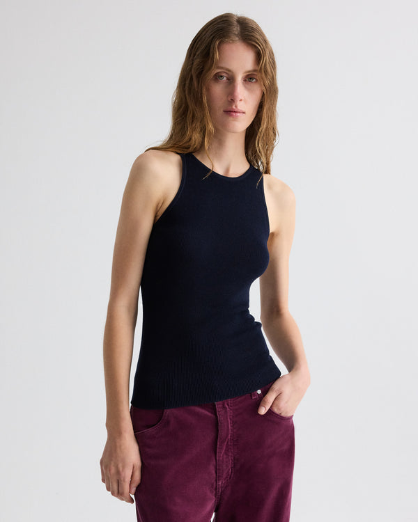 TWP Dark midnight Harbor Tank in Cotton Silk view 2