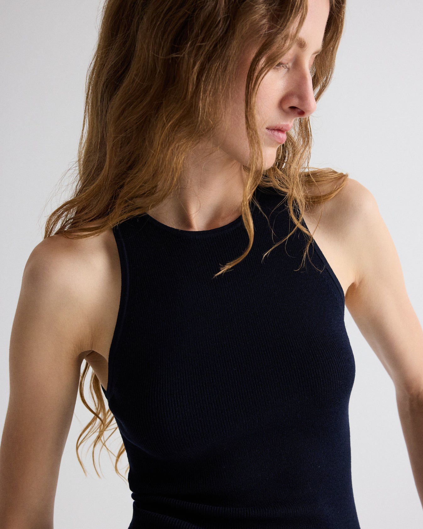 TWP Dark midnight Harbor Tank in Cotton Silk view 1