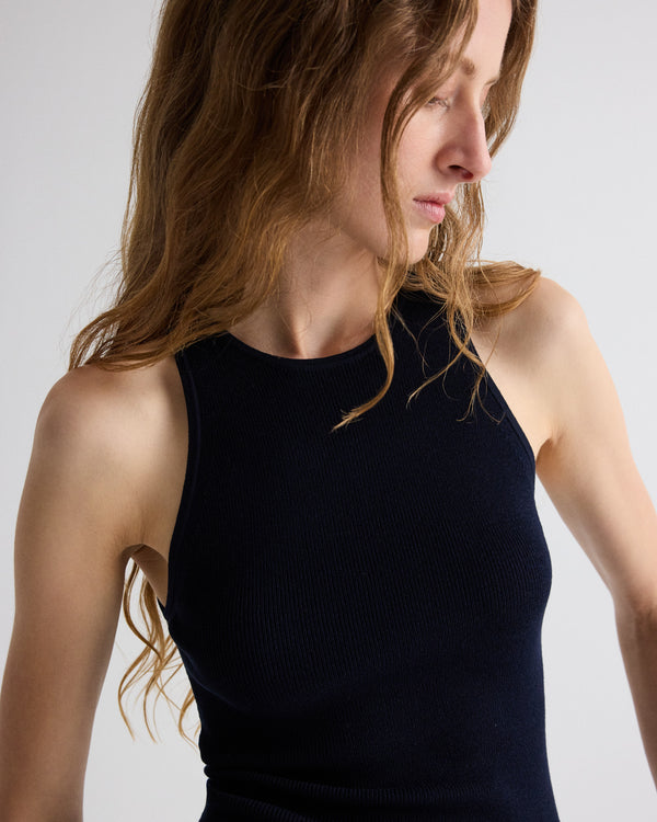 TWP Dark midnight Harbor Tank in Cotton Silk view 1