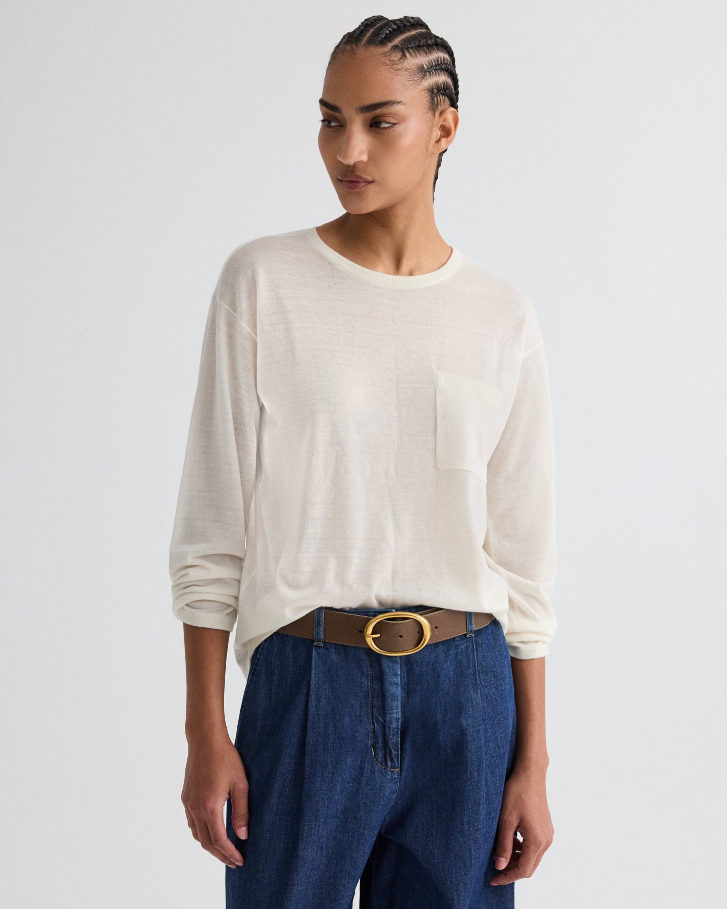 TWP Birch Long Sleeve True Crewneck in Superfine Cashmere view 1