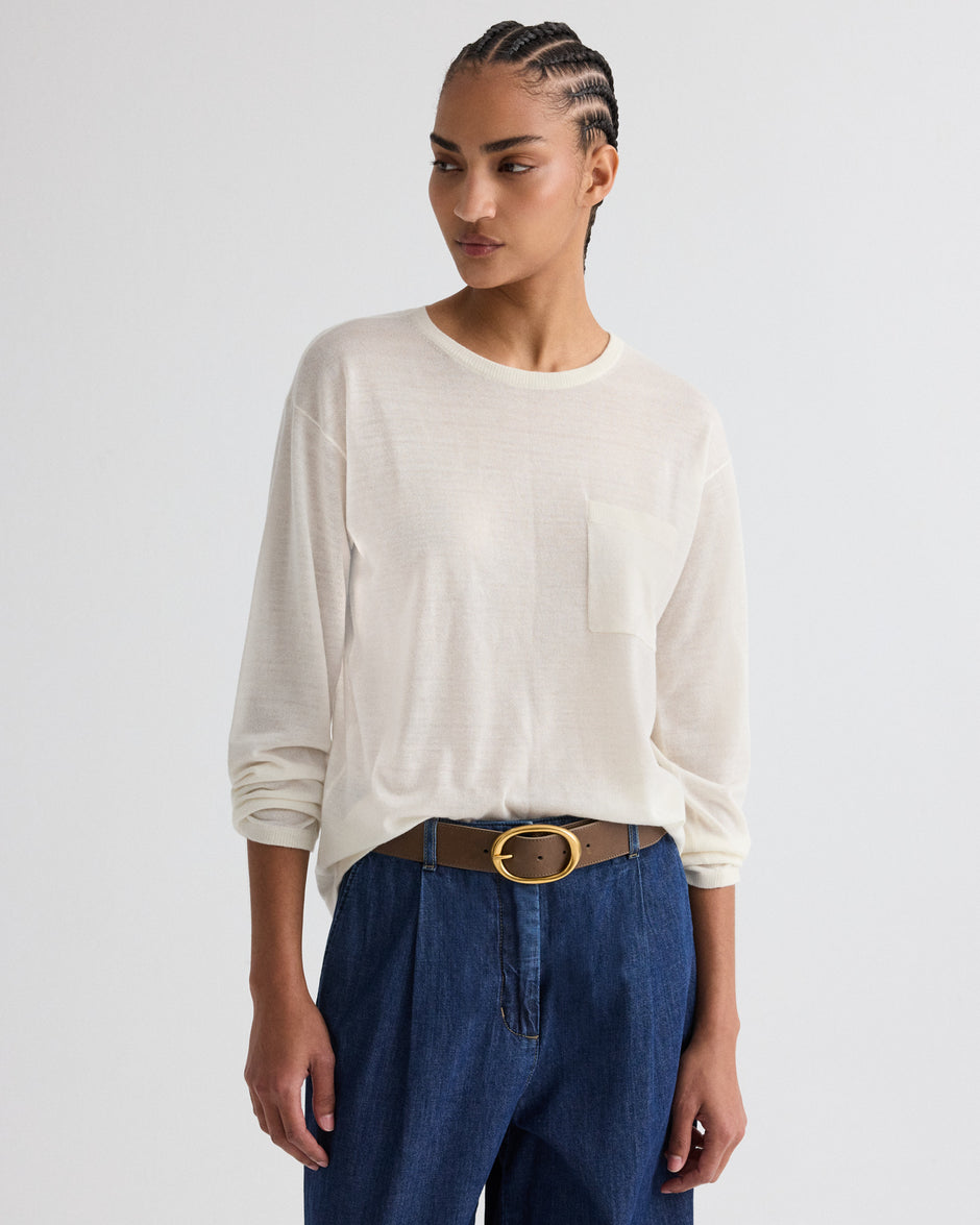 TWP Birch Long Sleeve True Crewneck in Superfine Cashmere view 1